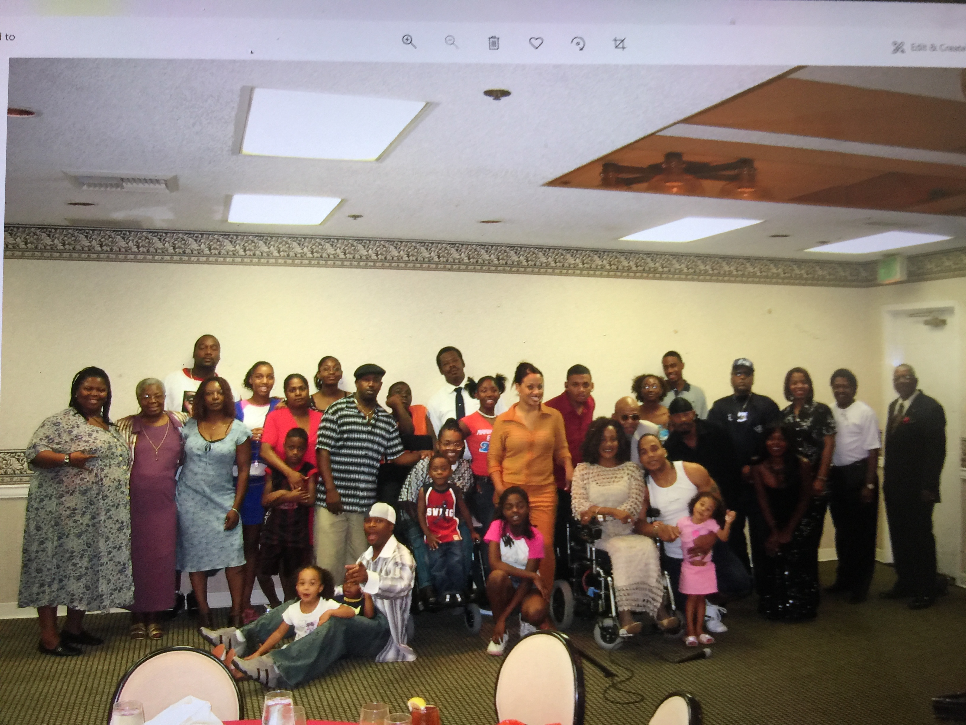 Steward family members gathered together at a past reunion banquet hall